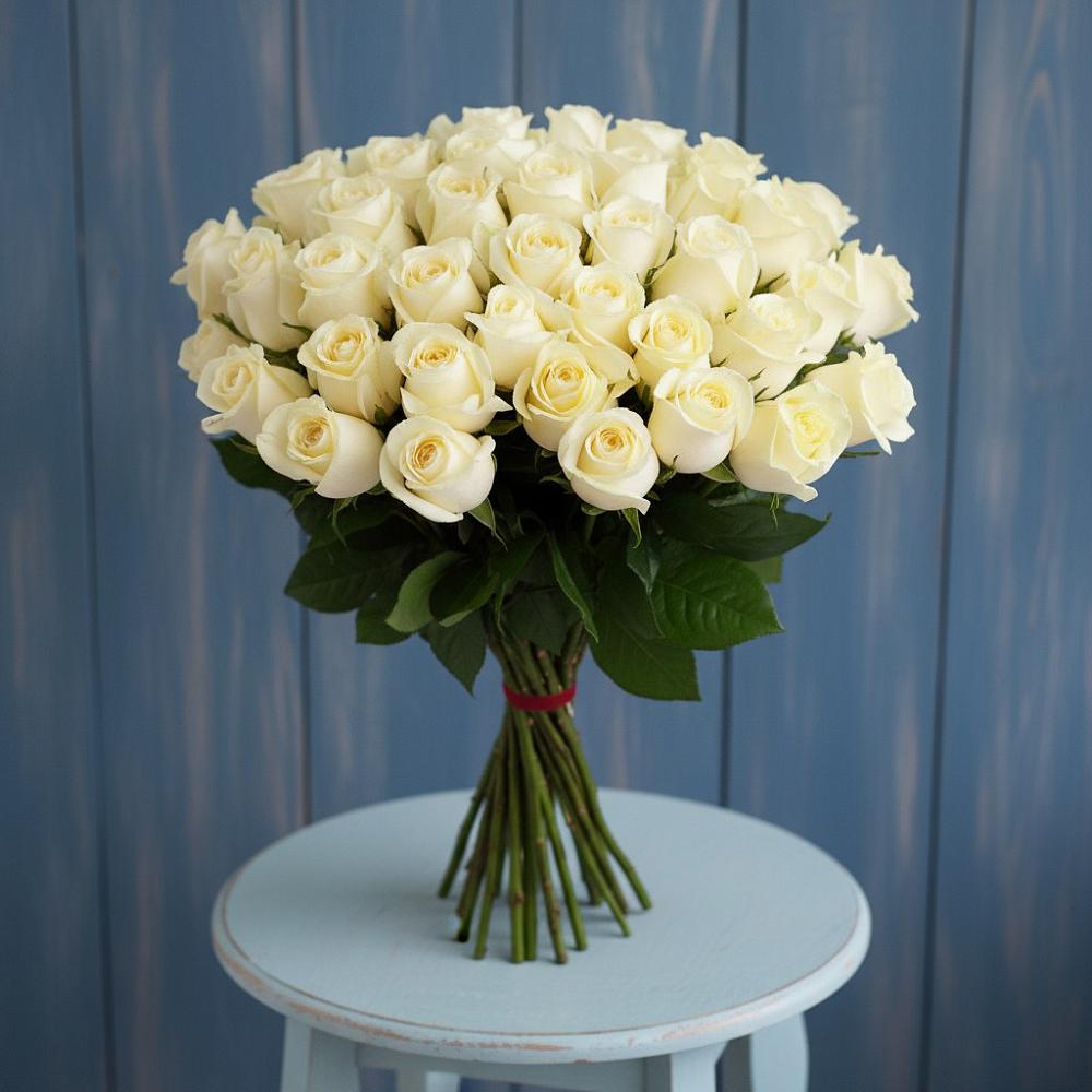 Букет 51 Белая роза Эдлесс Лав в Московском