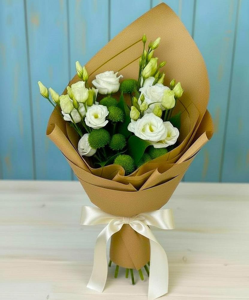 Букет цветов из: Хризантемы и Лизиантусы в Московском