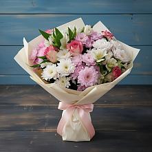 Букет цветов из:  Хризантемы, Альстромерии и Розы #REPLACE_PRED# Московском